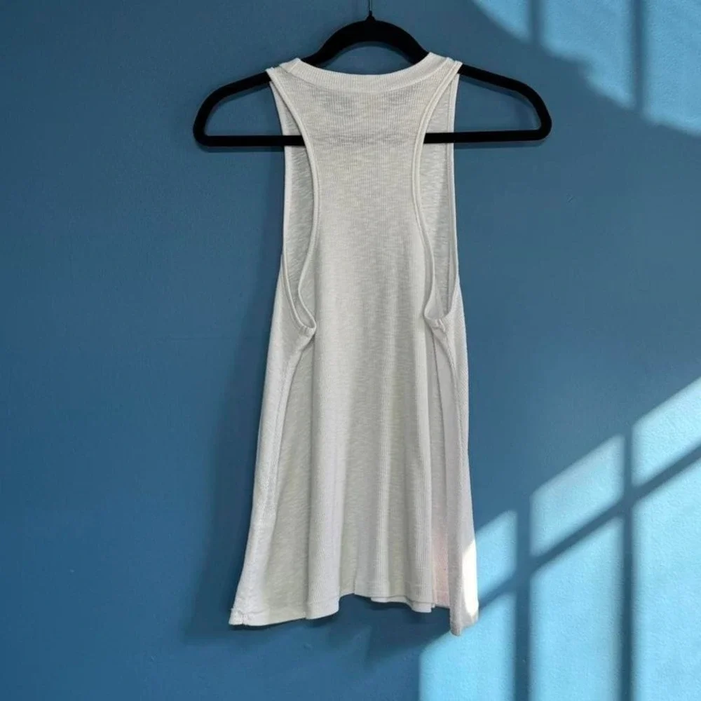 Free People Ribbed Tank Top Women's Size Medium White High Neck Flare Boho Indie